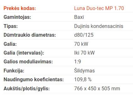 BAXI LUNA DUO-TEC MP 1.70 dujinis kondensacinis katilas