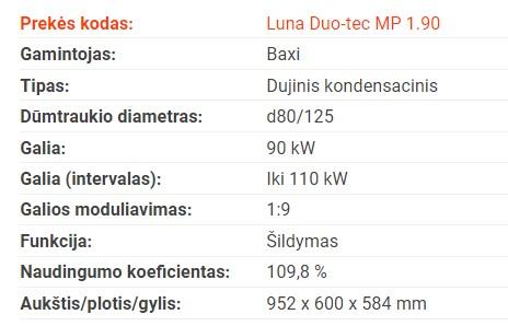 BAXI LUNA DUO-TEC MP 1.90 dujinis kondensacinis katilas