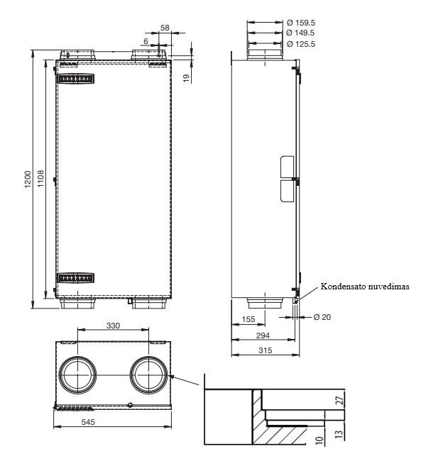 ZEHNDER COMFOAIR 200 LUXE rekuperatorius (su pasirinkimais)