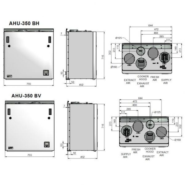 ENSY AHU-350BV/BH 400 m3/val. rekuperatorius su integruotu Wi-fi valdymo pultu spalvotu ekranu