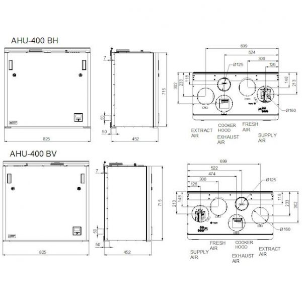 ENSY AHU-400BV/BH 470 m3/val. rekuperatorius su integruotu Wi-fi valdymo pultu spalvotu ekranu